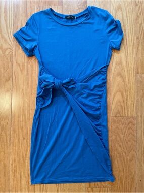 Blue Knot-Waist Short Sleeve Mini Dress